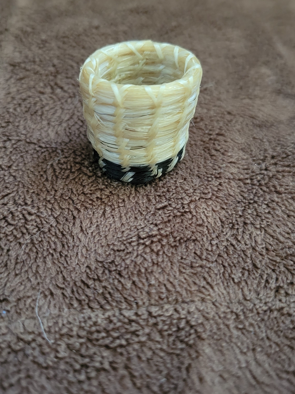 Handwoven Horse Hair Mini Basket - Tan and Black